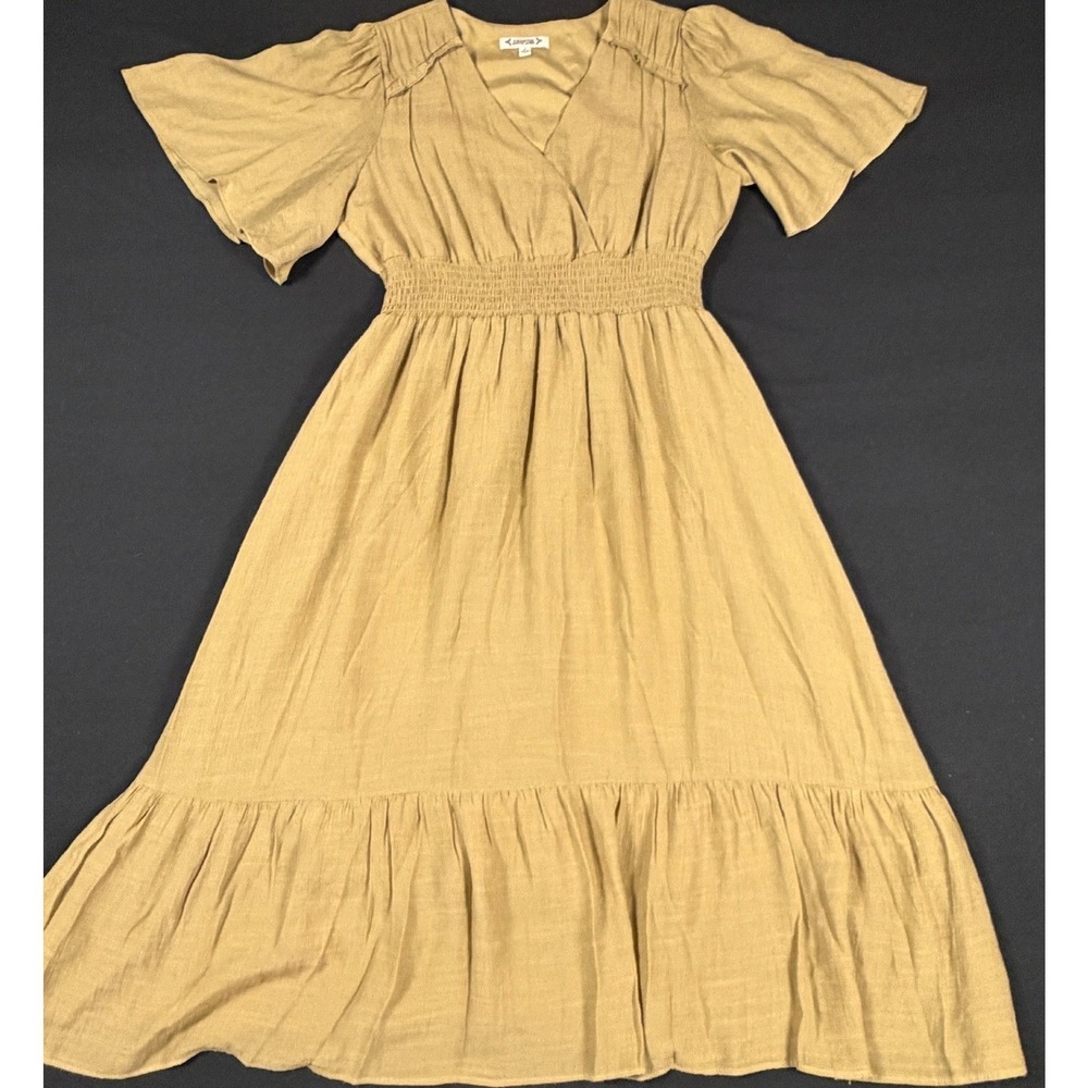 Nanette Nanette Lepore Tan Khaki Smocked Waist Flutter Sleeve Midi Dress‎ Size S